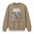 Vintage Alabama State Graphic Crewneck Sweatshirt in Khaki, front view on a white background