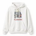 Vintage Alabama State Graphic Pullover Hoodie in White, front view on a white background