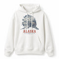 Vintage Alaska State Graphic Pullover Hoodie in White, front view on a white background