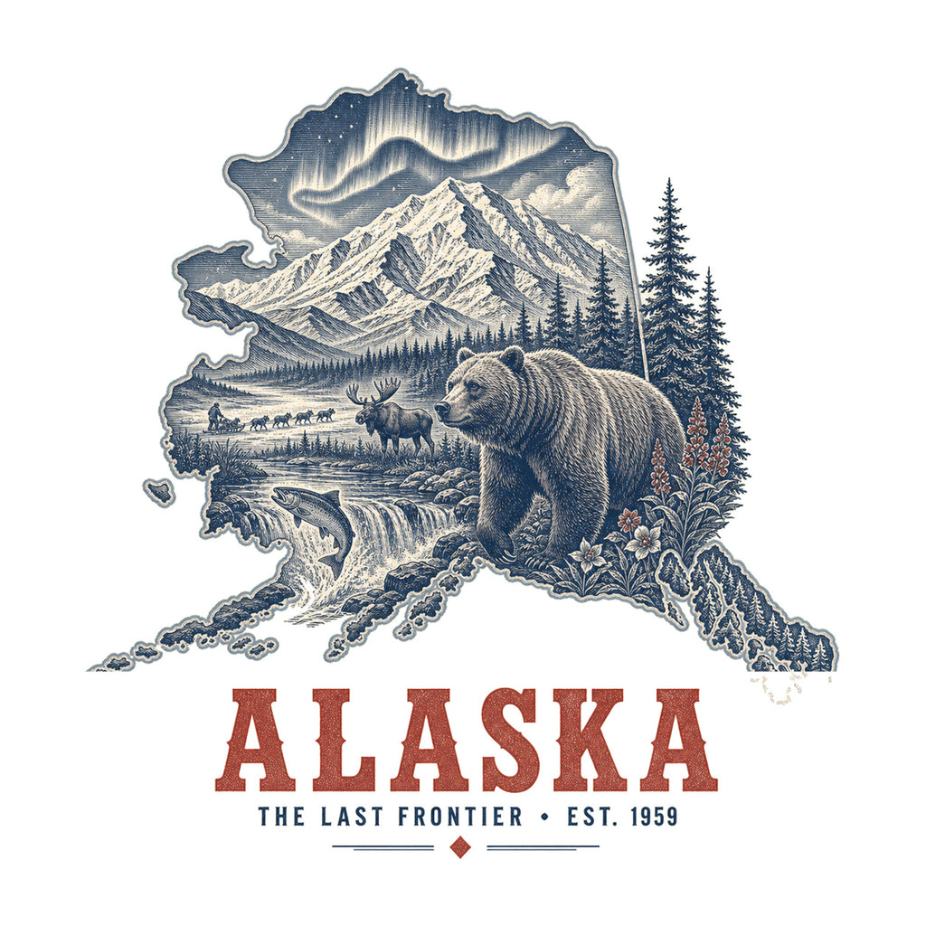 Alaska vintage state artwork on a white background