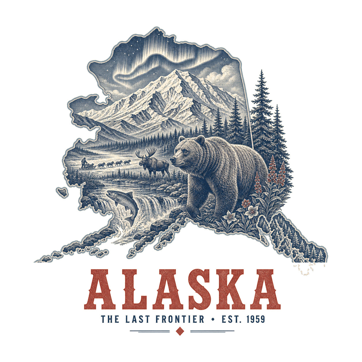 Alaska vintage state artwork on a white background