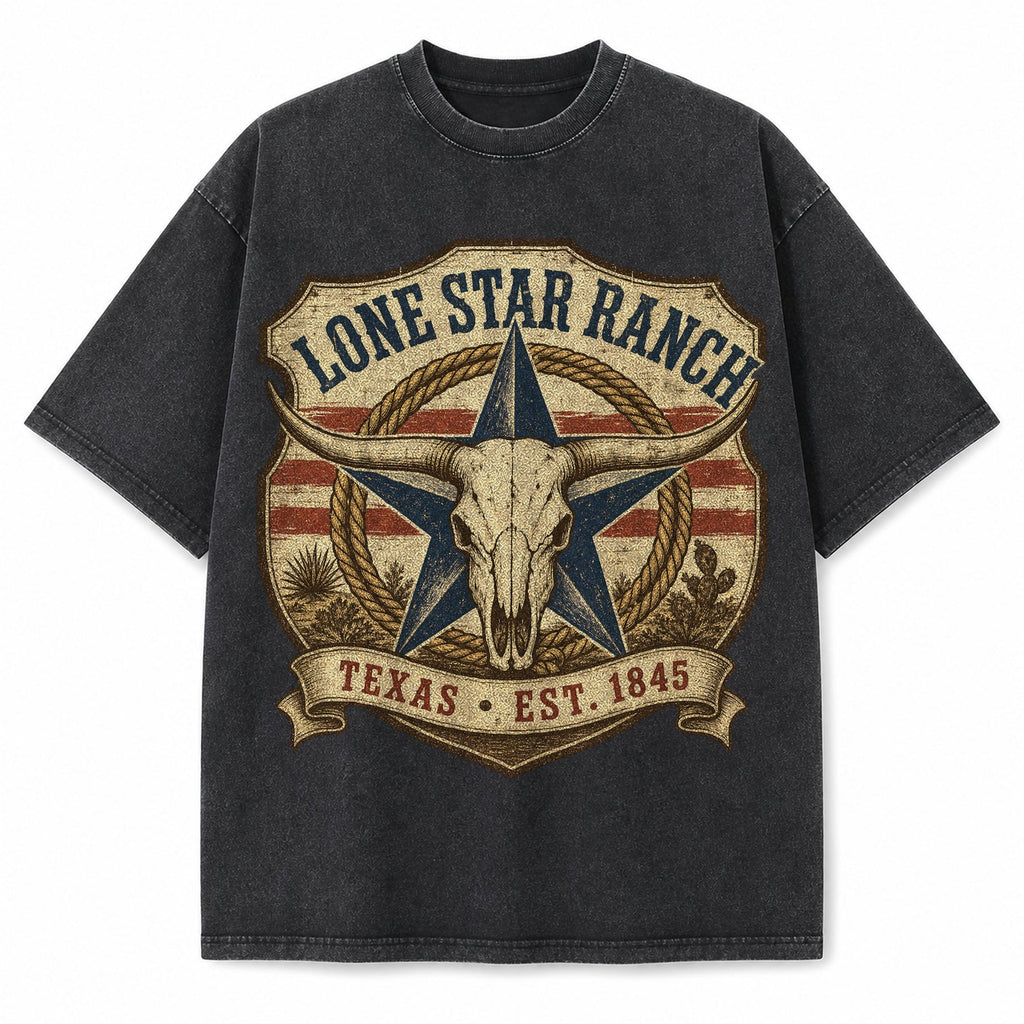Vintage Washed Lone Star Ranch Badge Heavyweight Graphic Tee in Vintage Washed Heavyweight T-Shirt, Washed Black