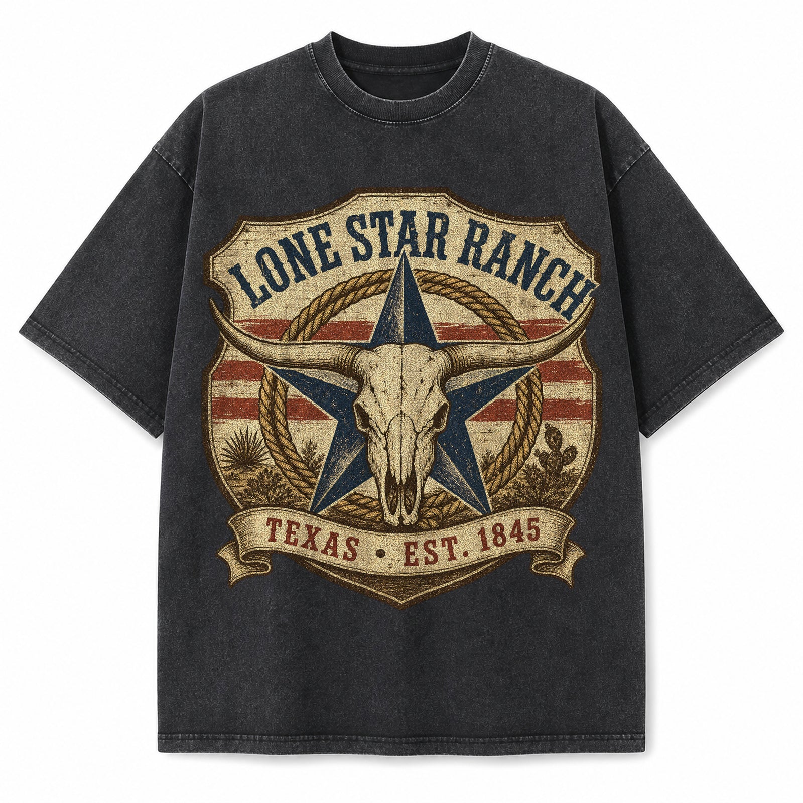 Vintage Washed Lone Star Ranch Badge Heavyweight Graphic Tee in Vintage Washed Heavyweight T-Shirt, Washed Black