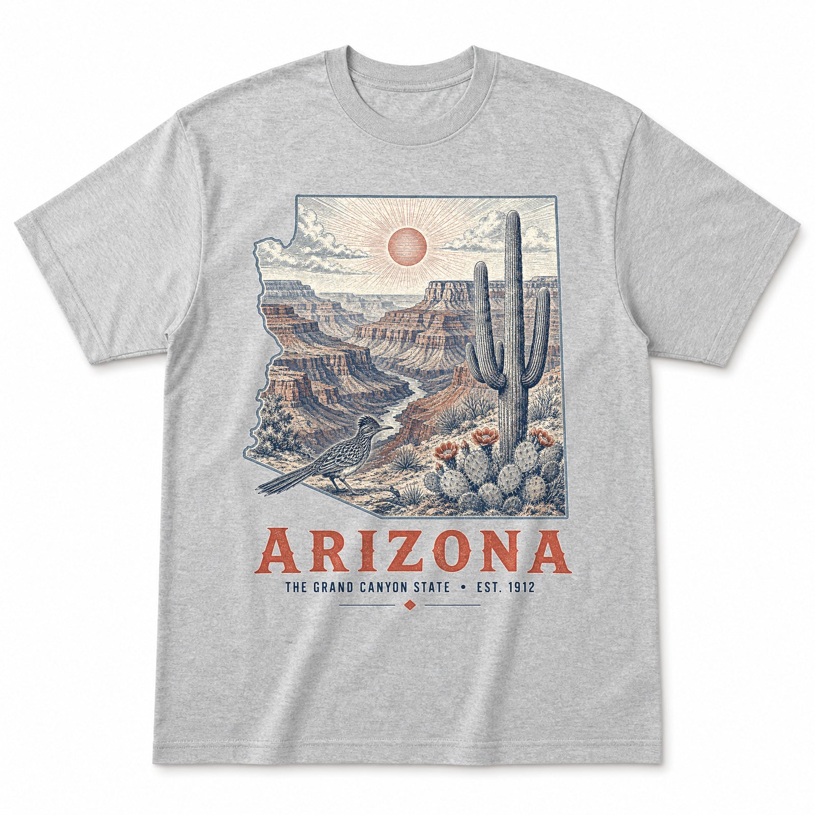 Vintage Arizona State Graphic T-Shirt in Heather Gray, front view on a white background