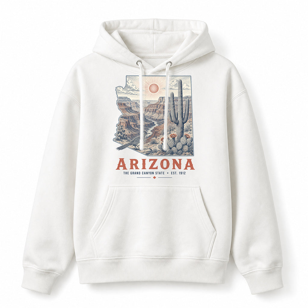 Vintage Arizona State Graphic Pullover Hoodie in White, front view on a white background