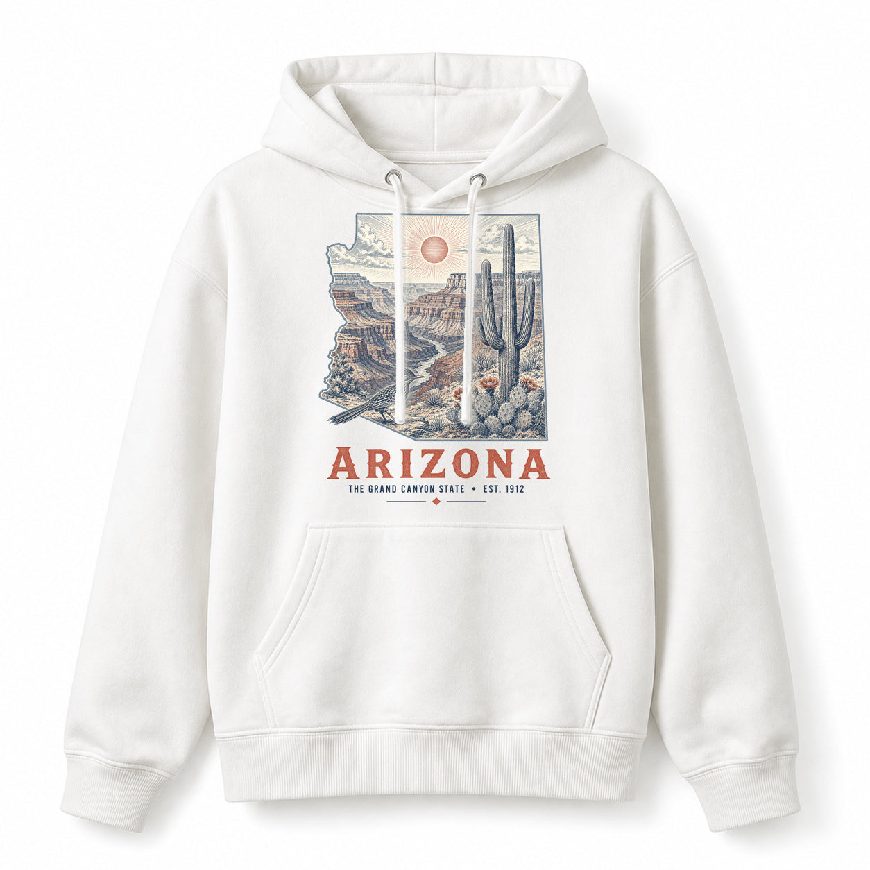 Vintage Arizona State Graphic Pullover Hoodie in White, front view on a white background