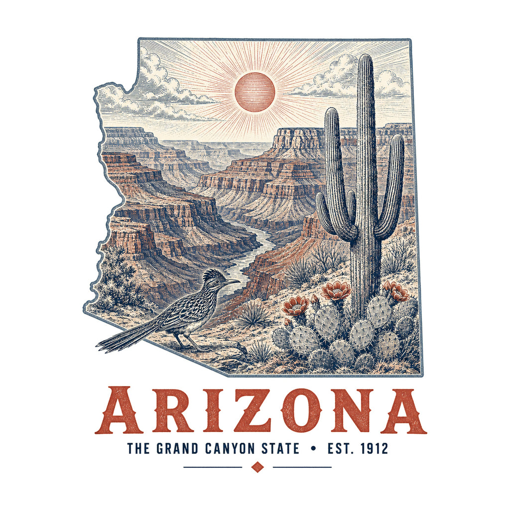 Arizona vintage state artwork on a white background