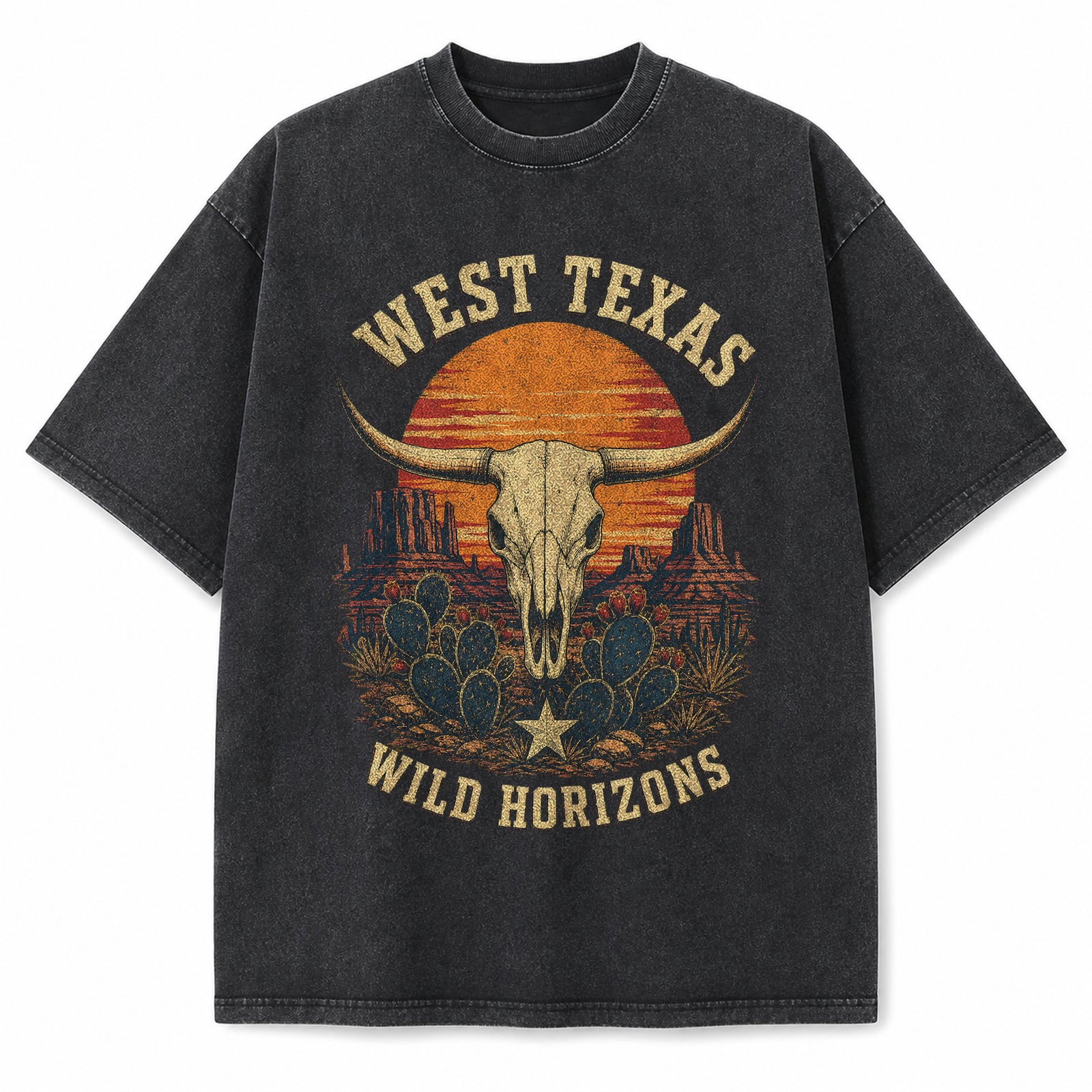 Vintage Washed West Texas Wild Horizons Heavyweight Graphic Tee in Vintage Washed Heavyweight T-Shirt, Washed Black