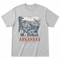 Vintage Arkansas State Graphic T-Shirt in Heather Gray, front view on a white background