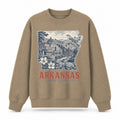 Vintage Arkansas State Graphic Crewneck Sweatshirt in Khaki, front view on a white background