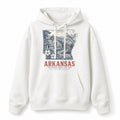 Vintage Arkansas State Graphic Pullover Hoodie in White, front view on a white background