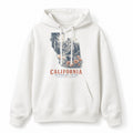 Vintage California State Graphic Pullover Hoodie in White, front view on a white background