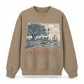 Vintage Connecticut State Graphic Crewneck Sweatshirt in Khaki, front view on a white background