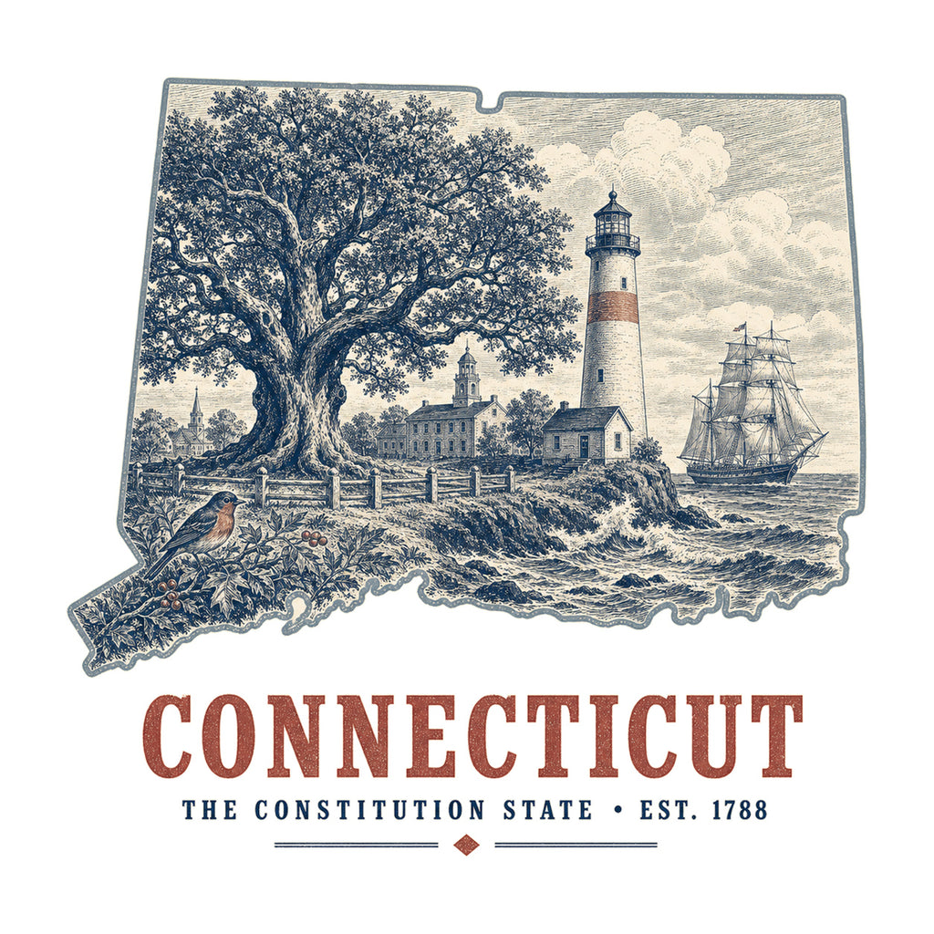 Connecticut vintage state artwork on a white background