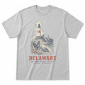 Vintage Delaware State Graphic T-Shirt in Heather Gray, front view on a white background