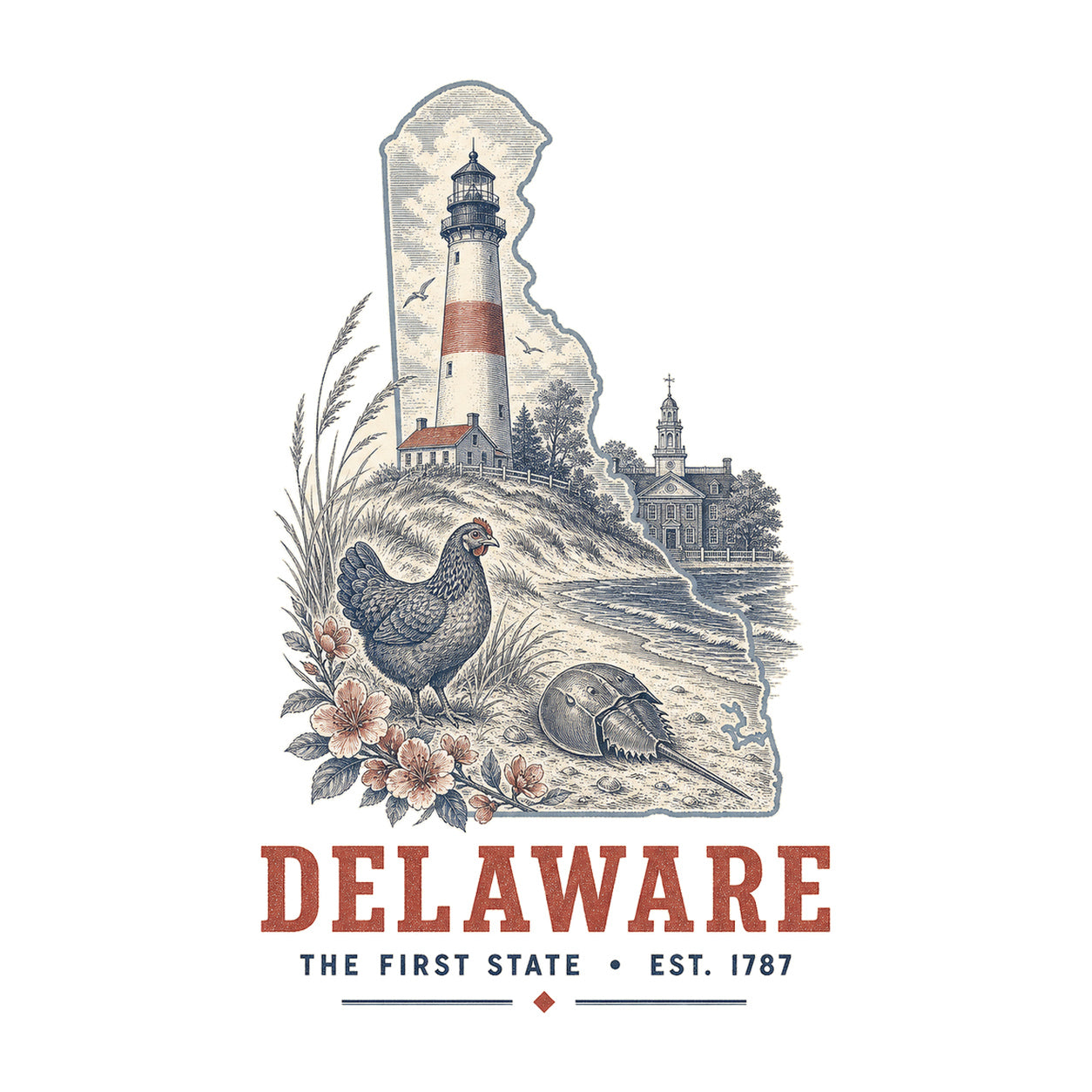 Delaware vintage state artwork on a white background