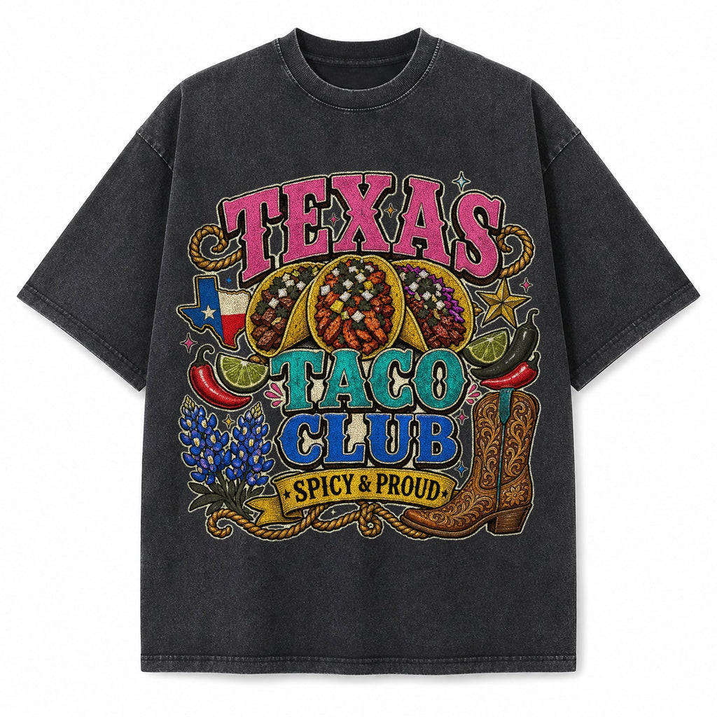Vintage Washed Texas Taco Club Heavyweight Graphic Tee in Vintage Washed Heavyweight T-Shirt, Washed Black