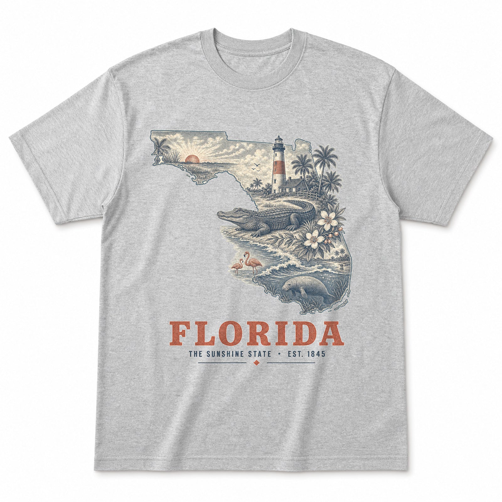 Vintage Florida State Graphic T-Shirt in Heather Gray, front view on a white background