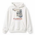 Vintage Florida State Graphic Pullover Hoodie in White, front view on a white background