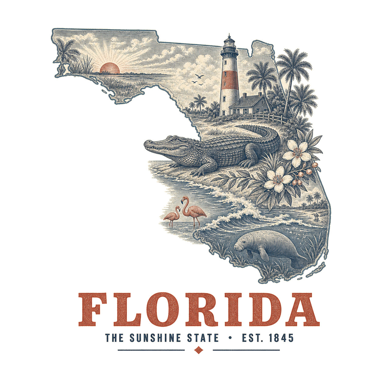 Florida vintage state artwork on a white background