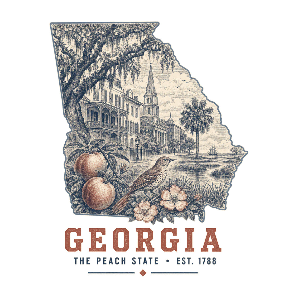 Georgia vintage state artwork on a white background