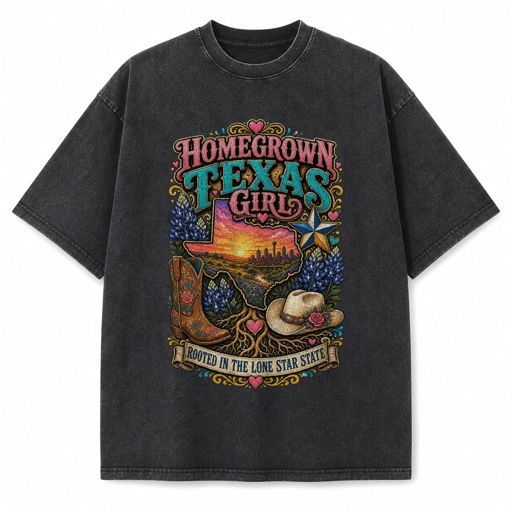 Vintage Washed Homegrown Texas Girl Heavyweight Graphic Tee in Vintage Washed Heavyweight T-Shirt, Washed Black