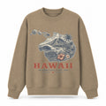 Vintage Hawaii State Graphic Crewneck Sweatshirt in Khaki, front view on a white background