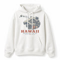 Vintage Hawaii State Graphic Pullover Hoodie in White, front view on a white background
