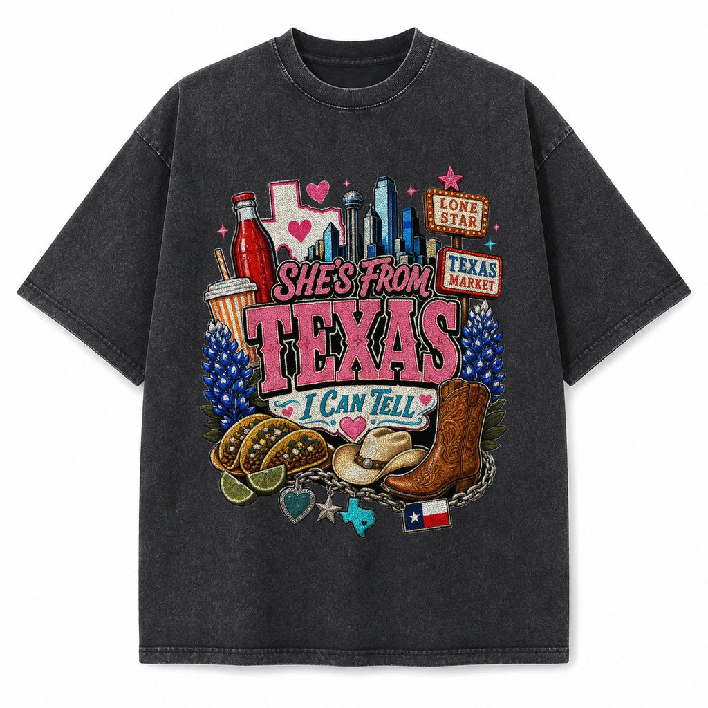 Vintage Washed Texas Dallas Collage Heavyweight Graphic Tee in Vintage Washed Heavyweight T-Shirt, Washed Black
