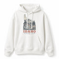 Vintage Idaho State Graphic Pullover Hoodie in White, front view on a white background