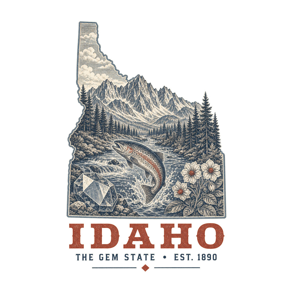 Idaho vintage state artwork on a white background
