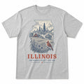 Vintage Illinois State Graphic T-Shirt in Heather Gray, front view on a white background