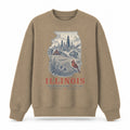 Vintage Illinois State Graphic Crewneck Sweatshirt in Khaki, front view on a white background