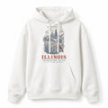Vintage Illinois State Graphic Pullover Hoodie in White, front view on a white background