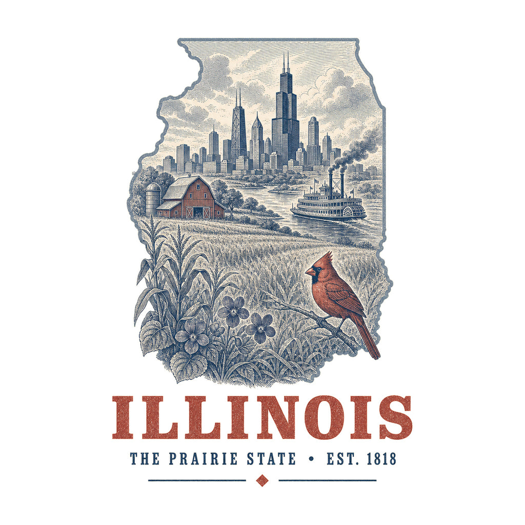 Illinois vintage state artwork on a white background