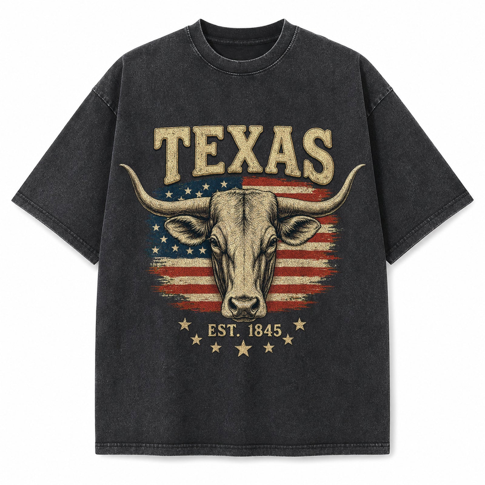 Vintage Washed Texas Longhorn Portrait Heavyweight Graphic Tee in Vintage Washed Heavyweight T-Shirt, Washed Black