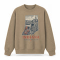 Vintage Indiana State Graphic Crewneck Sweatshirt in Khaki, front view on a white background