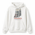 Vintage Indiana State Graphic Pullover Hoodie in White, front view on a white background