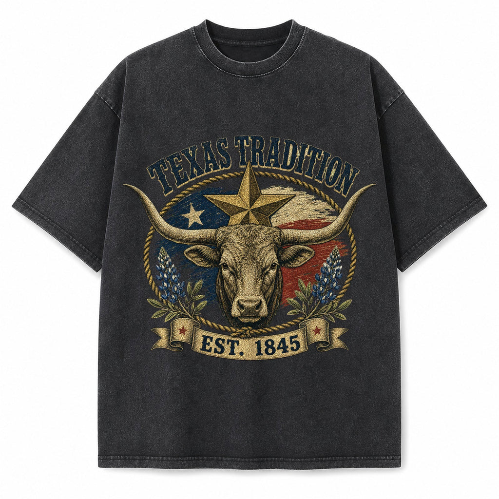 Vintage Washed Texas Longhorn Tradition Heavyweight Graphic Tee in Vintage Washed Heavyweight T-Shirt, Washed Black