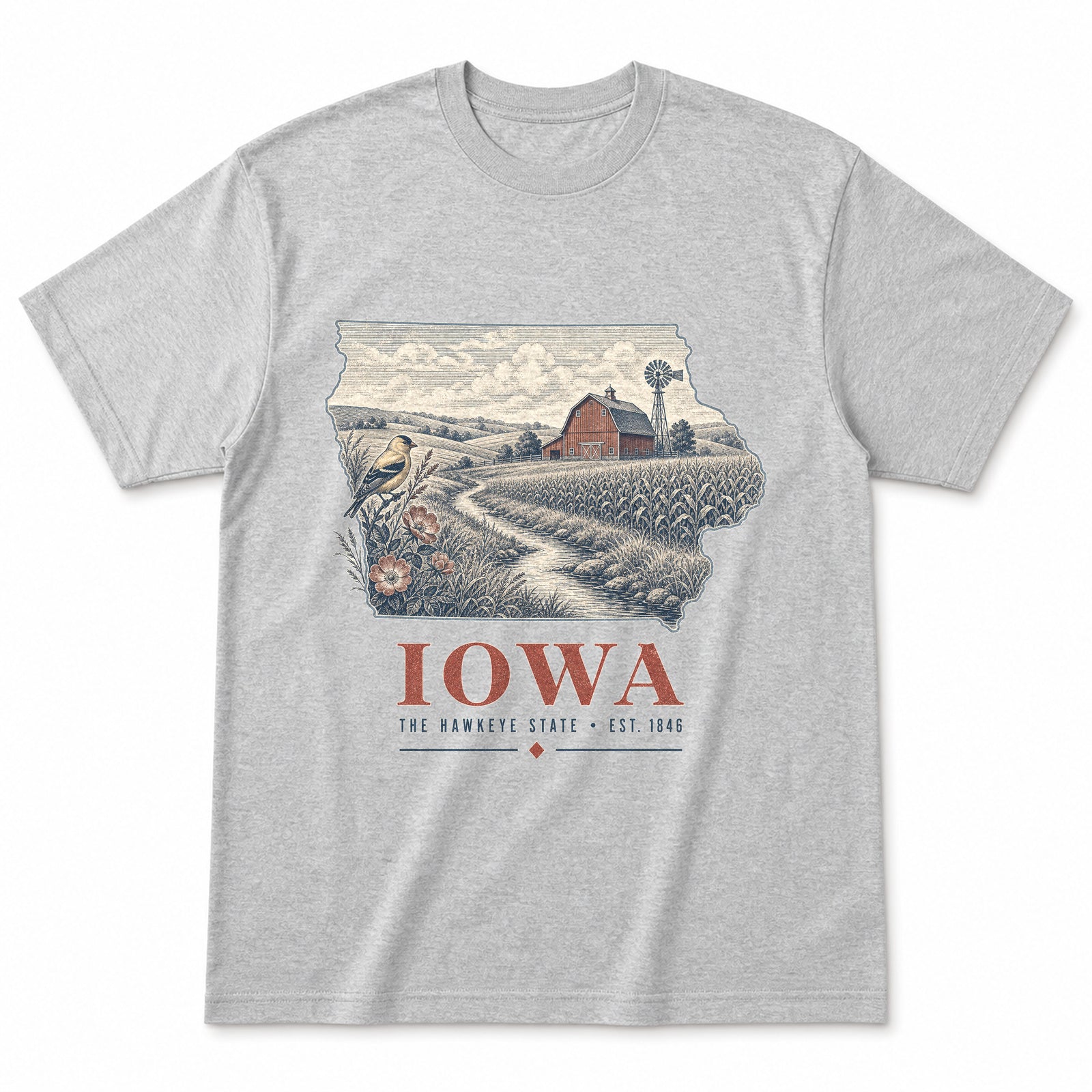 Vintage Iowa State Graphic T-Shirt in Heather Gray, front view on a white background