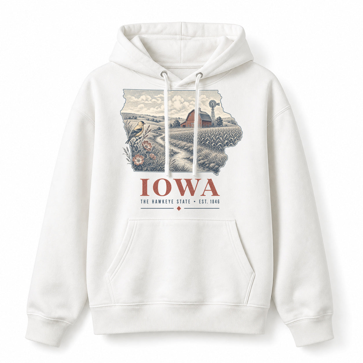 Vintage Iowa State Graphic Pullover Hoodie in White, front view on a white background