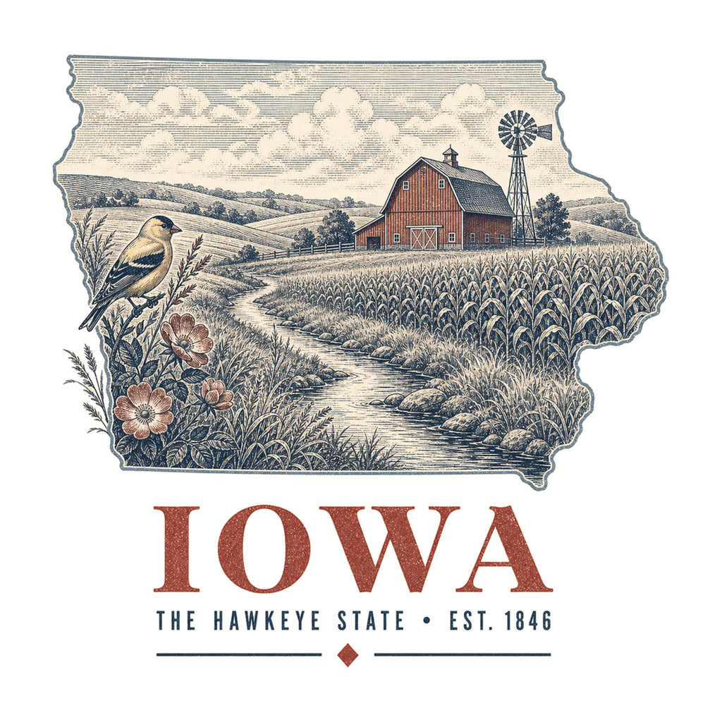 Iowa vintage state artwork on a white background