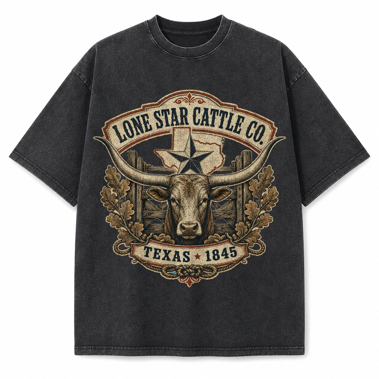 Vintage Washed Lone Star Cattle Co. Heavyweight Graphic Tee in Vintage Washed Heavyweight T-Shirt, Washed Black