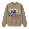 Vintage Kansas State Graphic Crewneck Sweatshirt in Khaki, front view on a white background