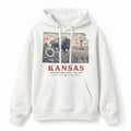 Vintage Kansas State Graphic Pullover Hoodie in White, front view on a white background