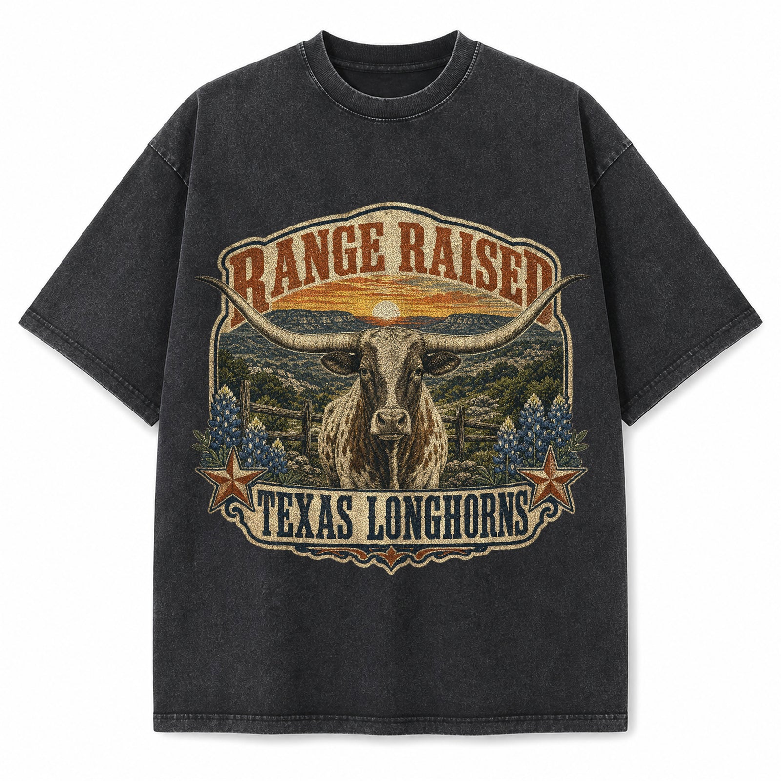 Vintage Washed Texas Range Raised Heavyweight Graphic Tee in Vintage Washed Heavyweight T-Shirt, Washed Black