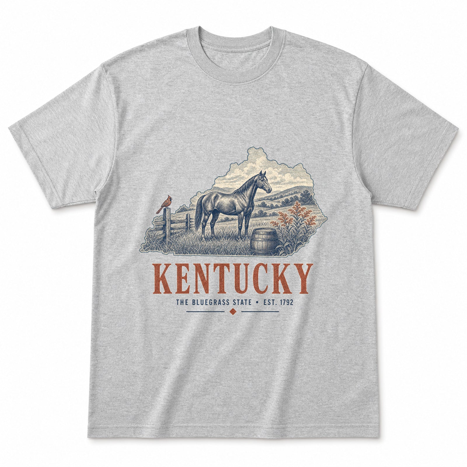 Vintage Kentucky State Graphic T-Shirt in Heather Gray, front view on a white background