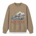 Vintage Kentucky State Graphic Crewneck Sweatshirt in Khaki, front view on a white background