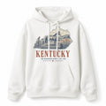 Vintage Kentucky State Graphic Pullover Hoodie in White, front view on a white background