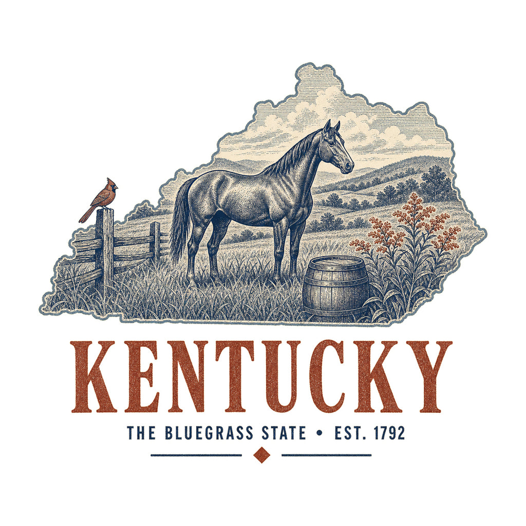 Kentucky vintage state artwork on a white background